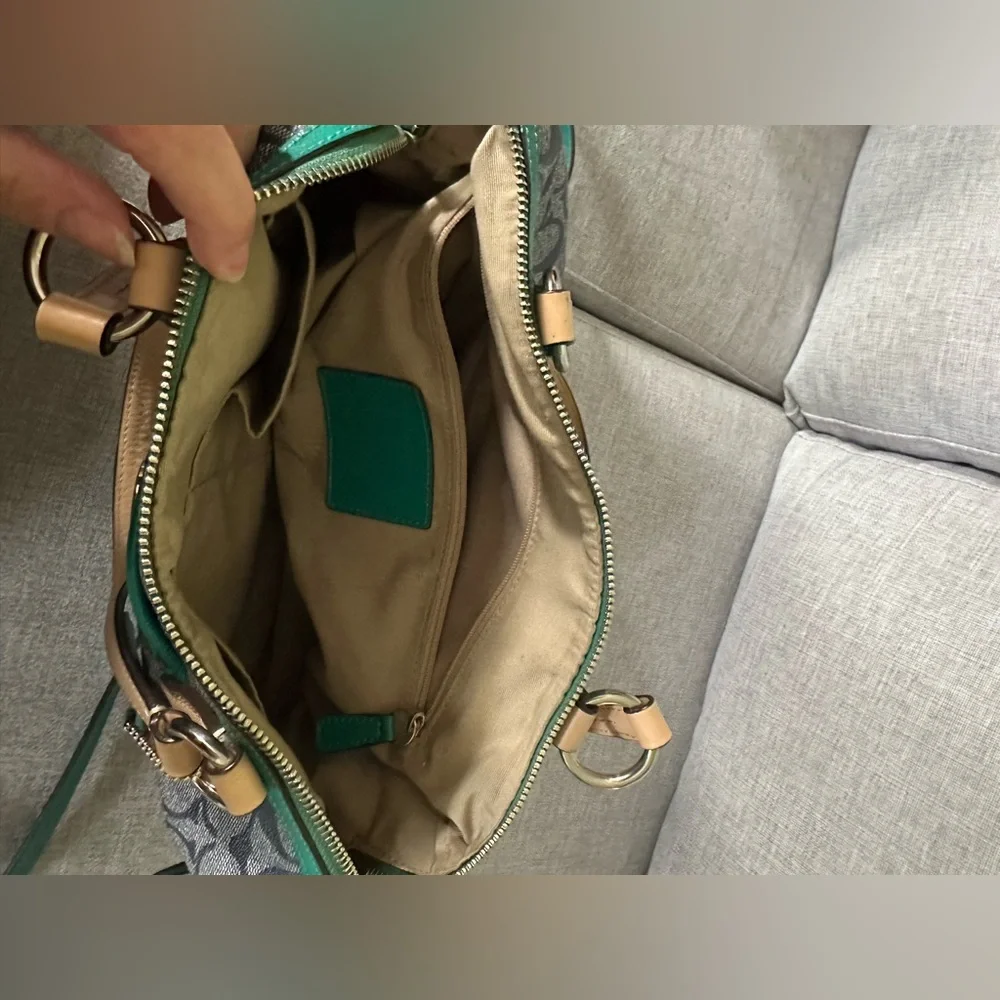 Coach Signature Canvas Satchel - Blue and Green - Picture 4 of 4